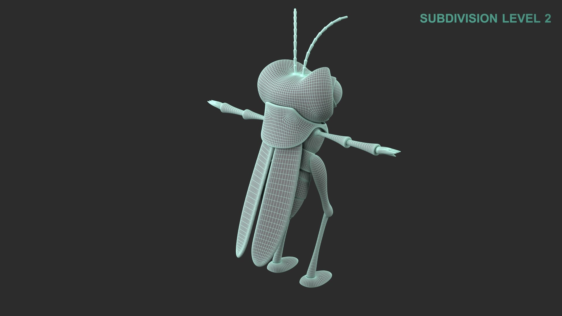 3D Cartoon Grasshopper Character model https://p.turbosquid.com/ts-thumb/EP/bCk59p/9F/wireframe0003/jpg/1684128330/1920x1080/fit_q87/393827e5fbf57ea300a40fc2e0aa35499c0147f5/wireframe0003.jpg