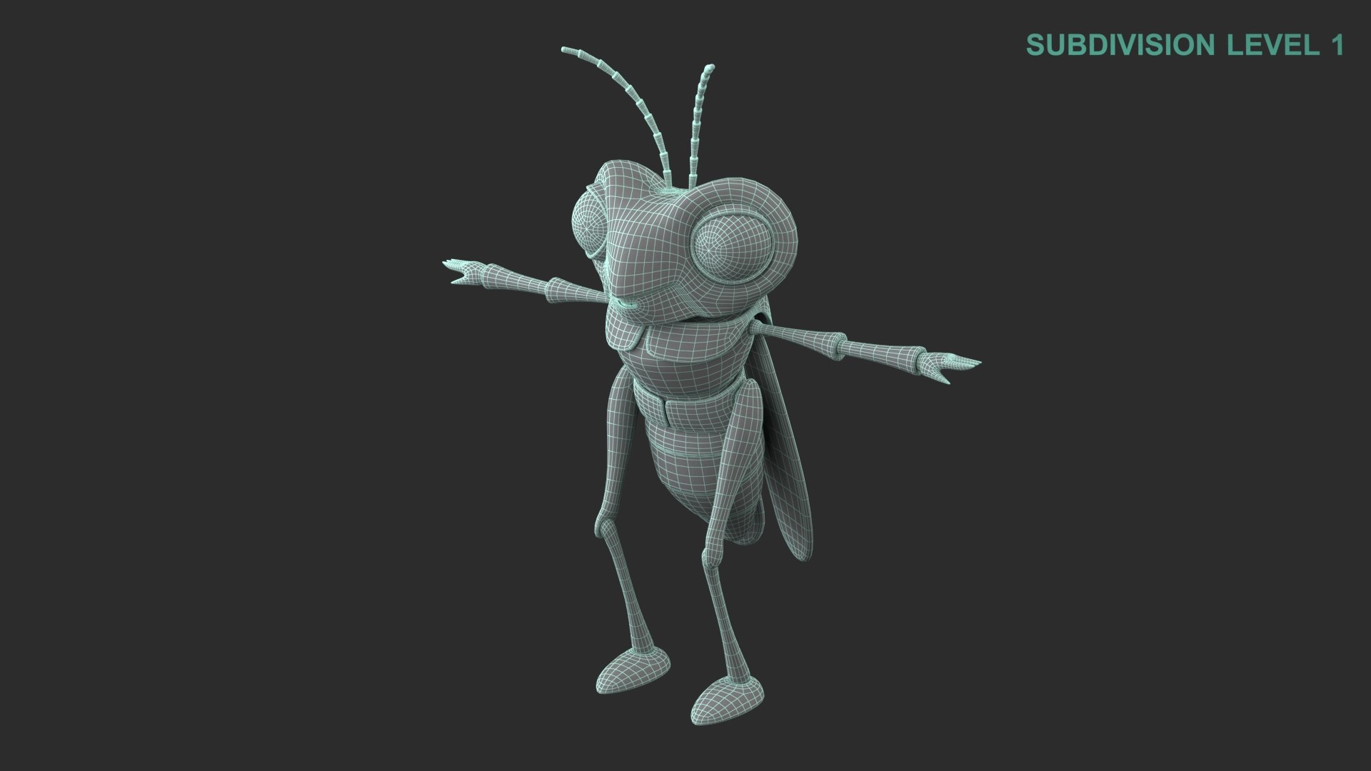 3D Cartoon Grasshopper Character model https://p.turbosquid.com/ts-thumb/EP/bCk59p/Bm/wireframe0004/jpg/1684128330/1920x1080/fit_q87/1675521254cc51f5a998dbd80f0ad308d495a989/wireframe0004.jpg