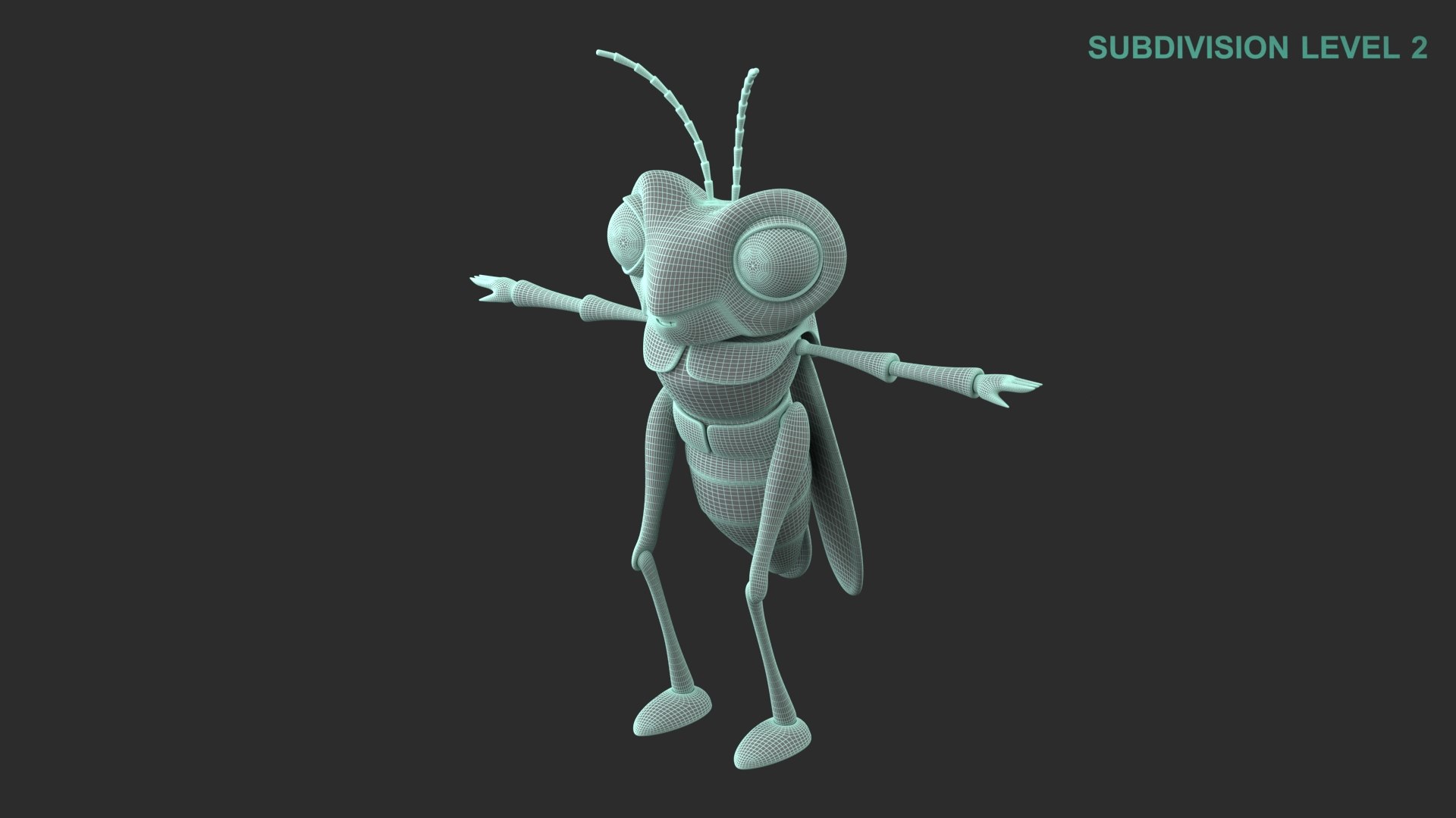 3D Cartoon Grasshopper Character model https://p.turbosquid.com/ts-thumb/EP/bCk59p/Jc/wireframe0001/jpg/1684128329/1920x1080/fit_q87/7aa2183ff56e5d8e35227194b1538cd845a1a92b/wireframe0001.jpg