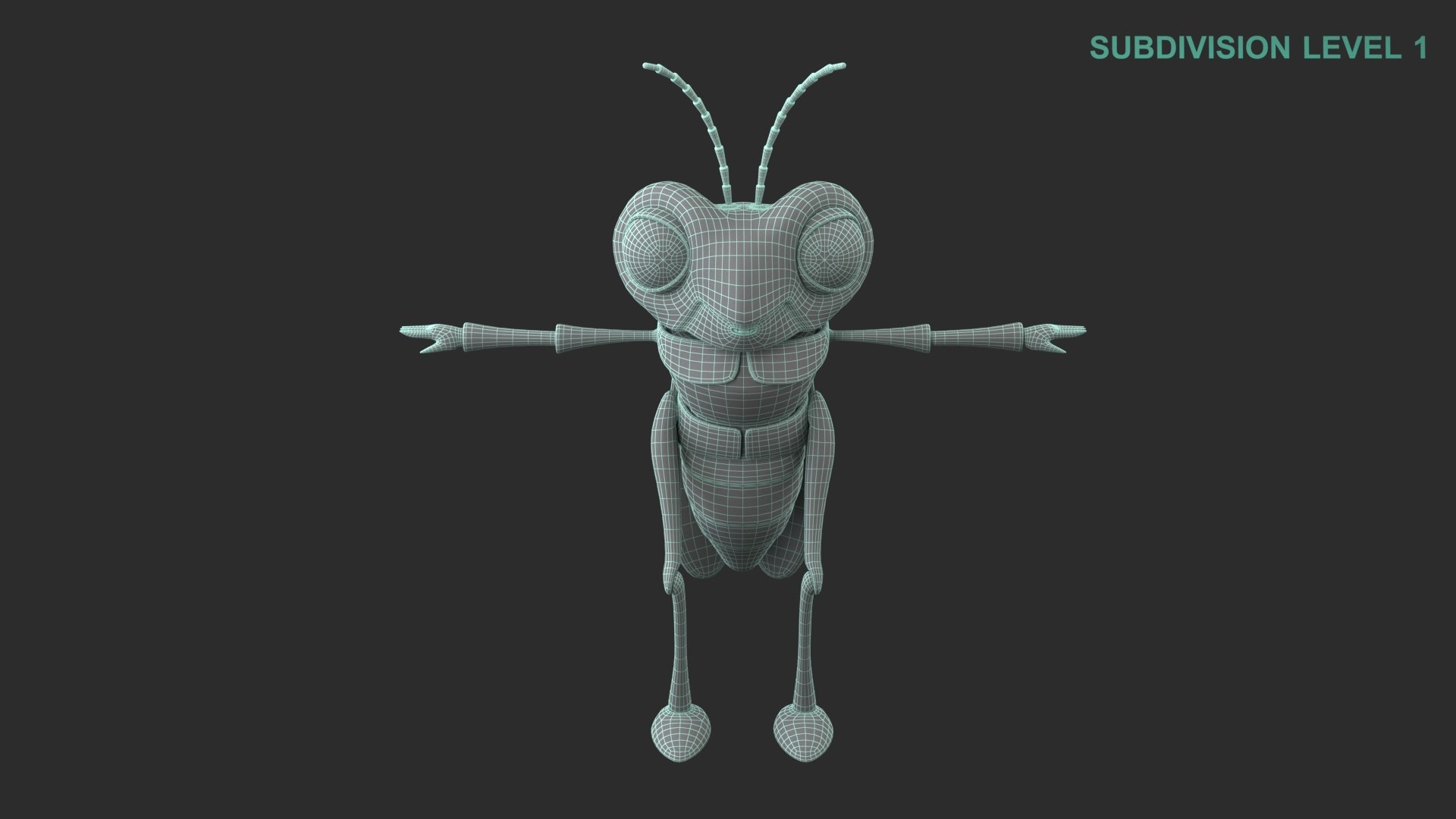 3D Cartoon Grasshopper Character model https://p.turbosquid.com/ts-thumb/EP/bCk59p/W4/wireframe0005/jpg/1684128331/1920x1080/fit_q87/d7b636e7f97a98b104143bd4a1d320a69d2c3283/wireframe0005.jpg