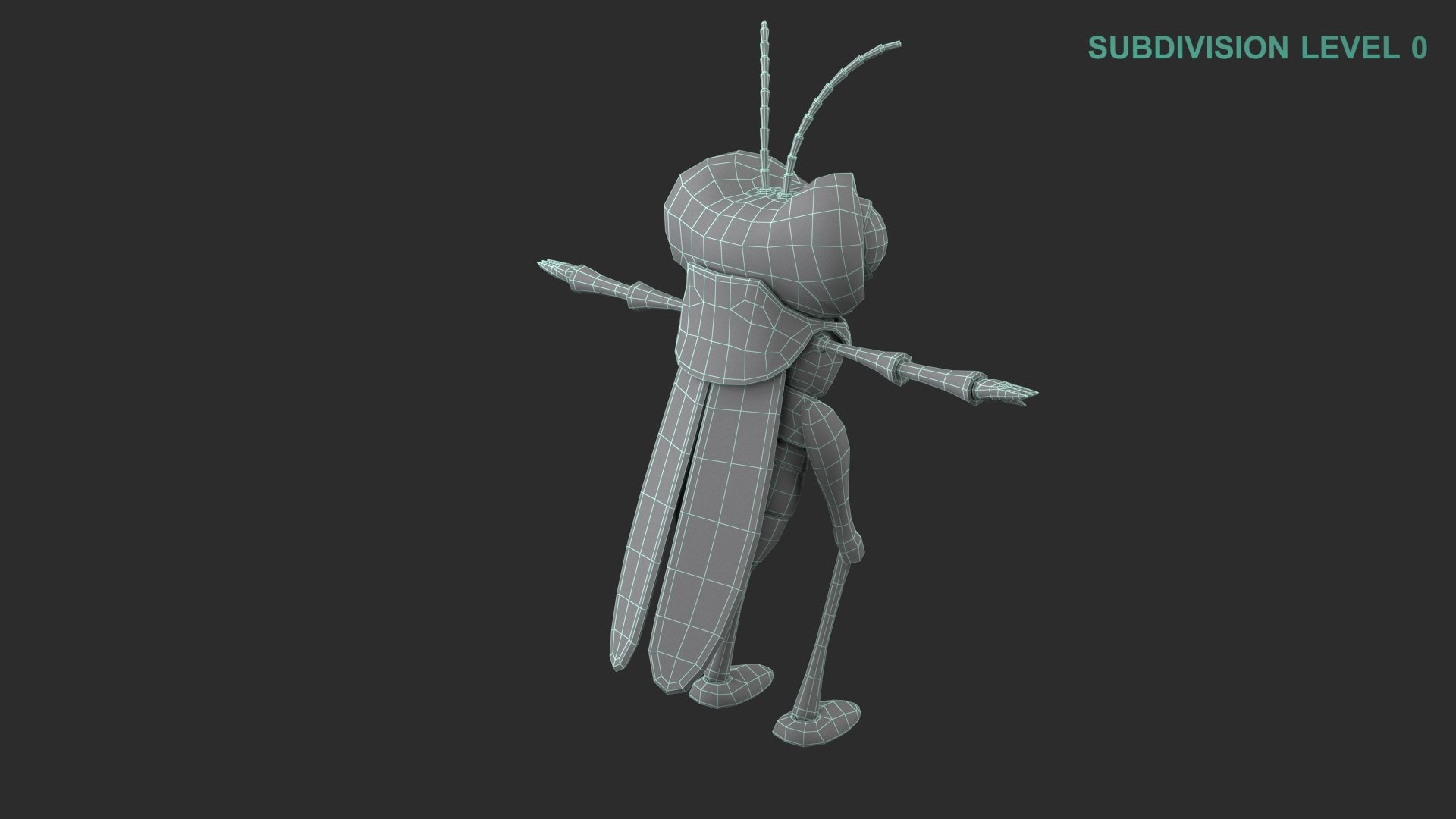 3D Cartoon Grasshopper Character model https://p.turbosquid.com/ts-thumb/EP/bCk59p/iz/wireframe0009/jpg/1684128333/1920x1080/fit_q87/462a5cb1107d51ba14213c14a9a86a1351cd6b48/wireframe0009.jpg