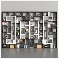 Large shelving with decor and books