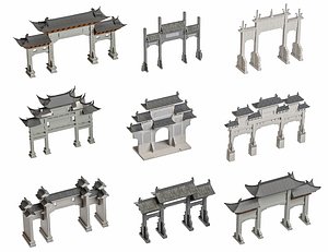 3D Ancient Asian Architecture Memorial Archway Torii Gateway Honorific Arch Chinese Architectural Arch model
