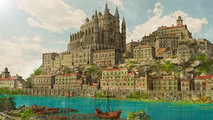 3D Fantasy Ancient Water Town model