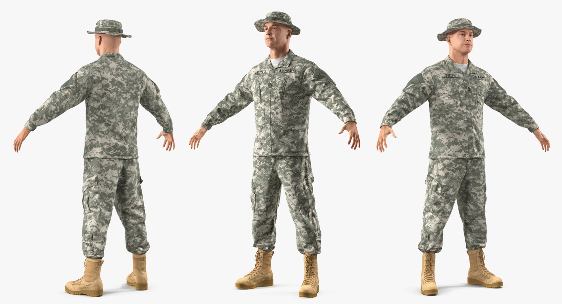 US Army Soldier Camo T-Pose Fur 3D model preview