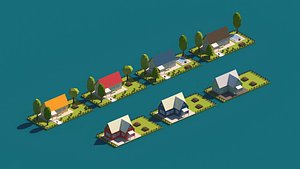Cartoon Low Poly Garden House Package