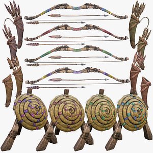 Archer Set Bow Quiver Straw Target Arrows Medieval Weapons