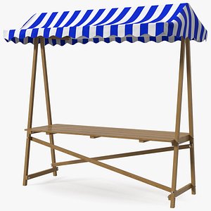 3D Wooden Market Stall with Awning