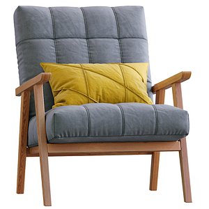3D model Arkin Wooden Frame Accent Chair Grey