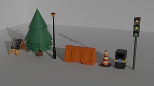 3D model Low Poly Street Pack 7 Models