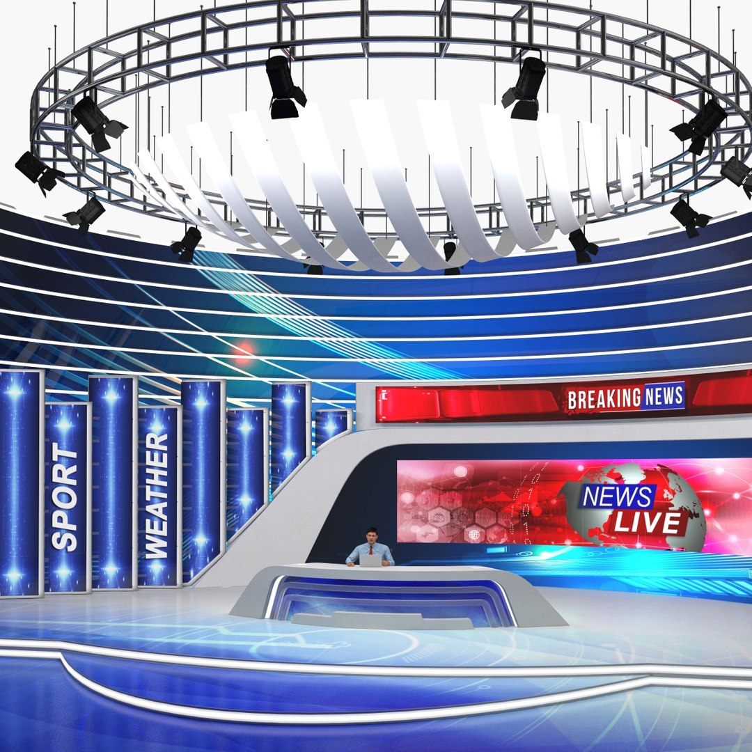 News Presenter in TV Studio Rigged 3D Model