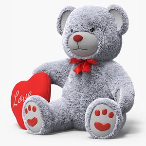 Grey Teddy Bear with Heart Fur for Cinema 4D model