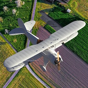 Coastal Biplane YMF-5 White Rigged for Cinema 4D model