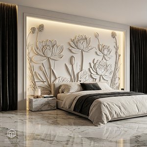 Lotus flowers wall art set relief STL panel carving CNC 259