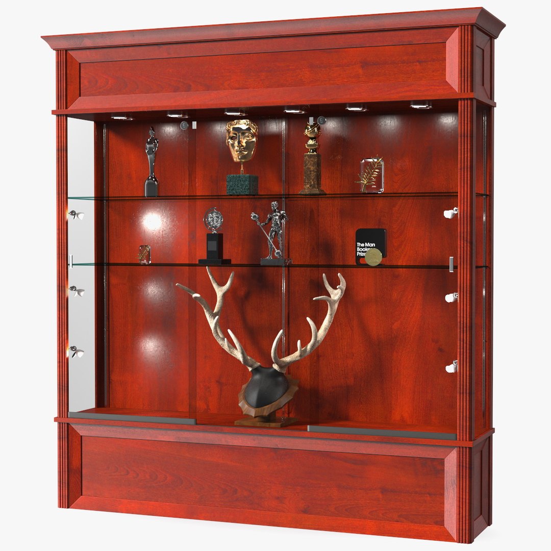 Showcase with Trophies Brown Illuminated 3D model preview