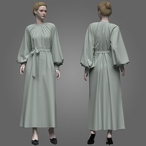 3D Female Everyday Maxi Shirt Dress
