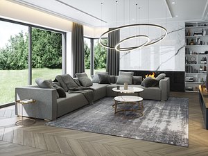 Living Room and Kitchen Scene for Cinema 4D and Octane Render