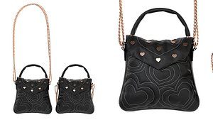 Lovely Heart Embellished Handbag Black 3D