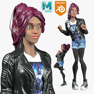 3D Cartoon Rigged Style  Hot Girl-Hakame Character 3D Model