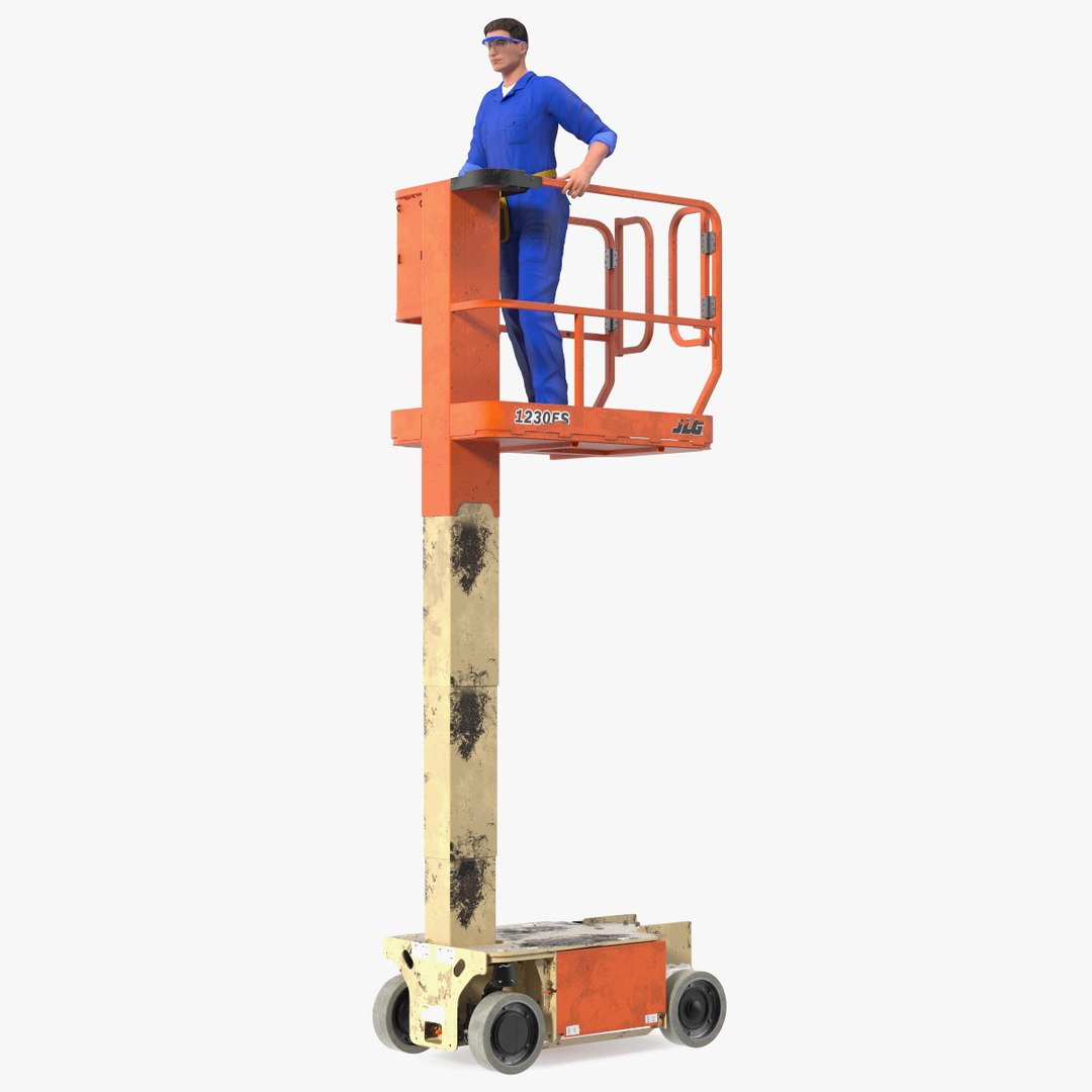 Electrician with JLG 1230ES Vertical Mast Lift 3D model preview