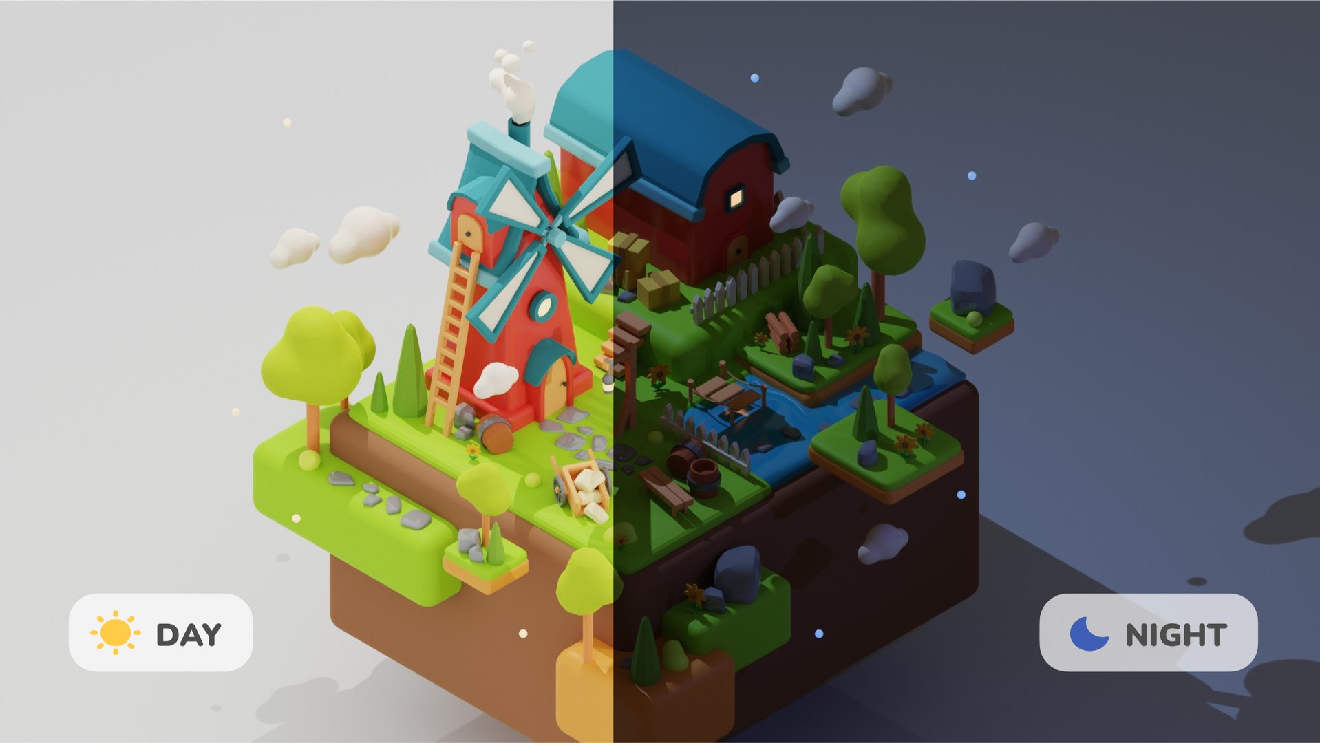 Stylized Land Platform Windmill Environment Game Ready Landscape Low ...
