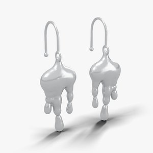 Liquid Chrome Drip Earrings Pair Melted Metal Blob with Hanging Droplets Y2K Jewelry - PBR with LODs