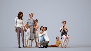 Basics0337 - A set containing 5 models of male and female children in casual attire in public settin