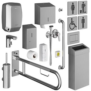 Set of equipment for public toilet 3D