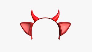 Furry Ears Tiara J10 Red - Headband Character Design 3D