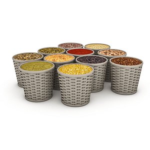 Baskets of dried legumes 3D model