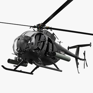 MH-6 Little Bird Helicopter with Rocket Pod Rigged for Cinema 4D