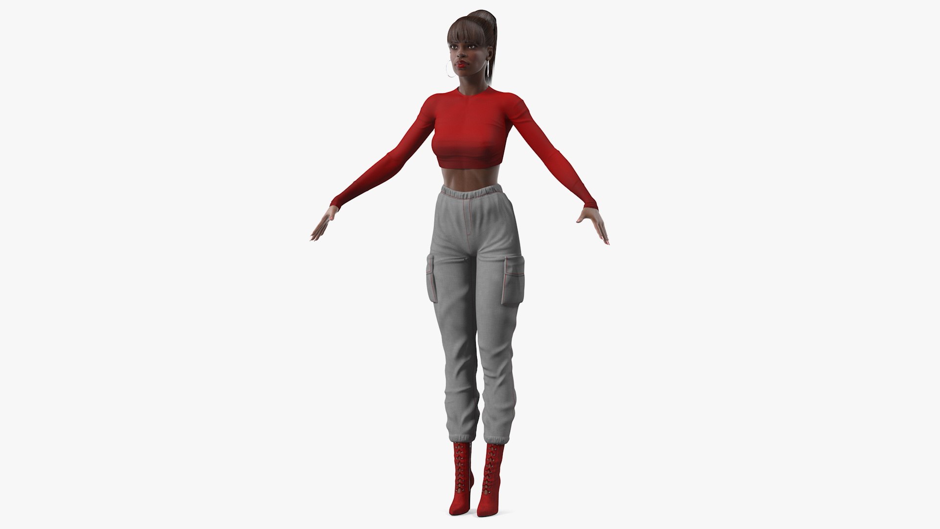 Dark Skin City Style Woman Neutral Pose 3D model preview
