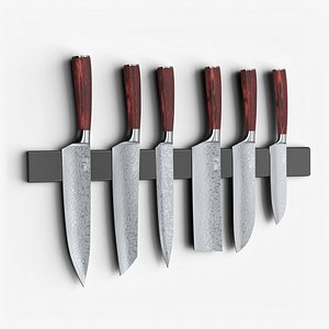 Japanese Damascus Steel Knives Magnet Set