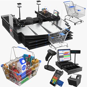 Full Checkout Counter Collection 3D model