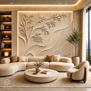 Modern Tree Branch Decor Bas Relief Mural STL CNC 40 model