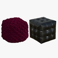 Pouf Marron Leather And Velvet