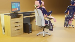 3D model Office desk wood and plastic17