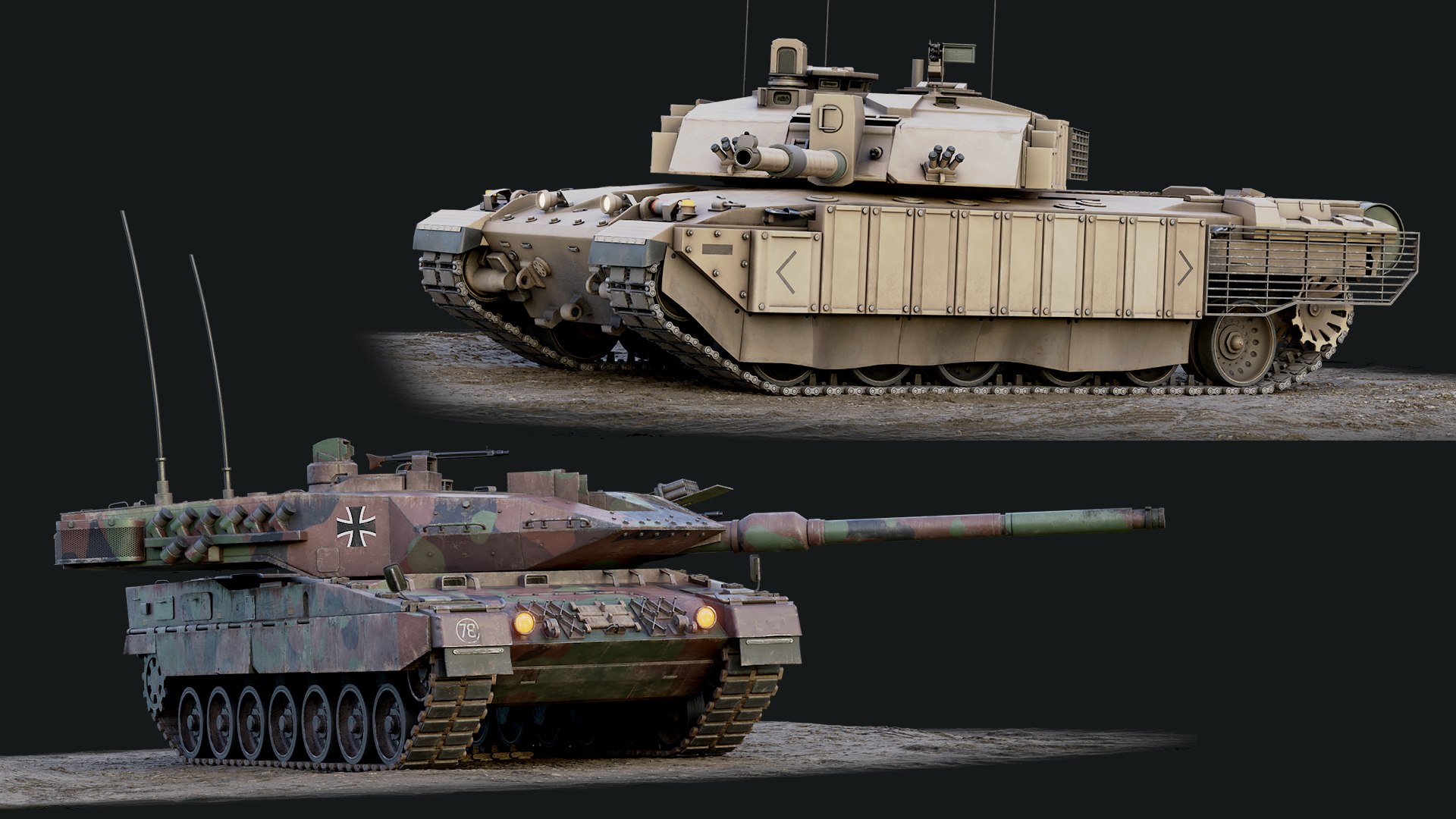 24 Tanks Realtime Rigged Megabundle 3D model https://p.turbosquid.com/ts-thumb/EU/gaZ0wI/xT/chal_leo_2/png/1718654251/1920x1080/fit_q87/a0ffe5f44ca6f29c2627599f78fe10a5d4d5d9aa/chal_leo_2.jpg