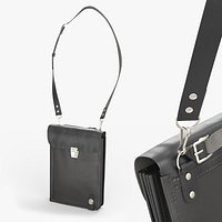 Vertical Leather Shoulder Document Bag Black