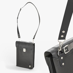 Vertical Leather Shoulder Document Bag Black