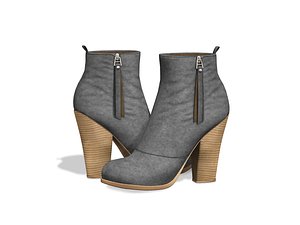 Suede Ankle Mid Heel Boots 3D