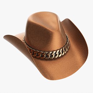 Woman cowboy metallic hat with curved brims 3D