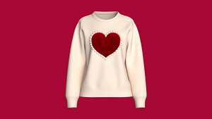 Girls Pearl-Bordered Velvet Heart Sweatshirt 3D model