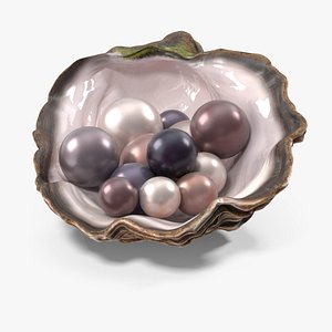 3D model Classic Oyster Shell with Colored Pearls