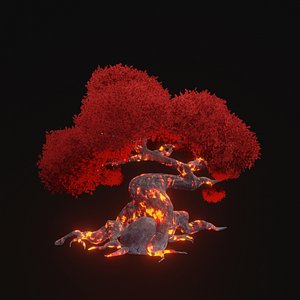 3D Stylized Lava Fantasy tree asset PBR low-poly game-ready