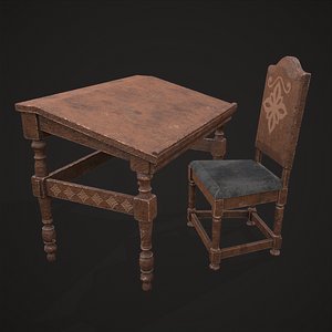 3D Elegant Long Writing Desk and Elegant Chair