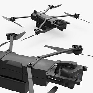 3D Military Surveillance UAV System Black Rigged model