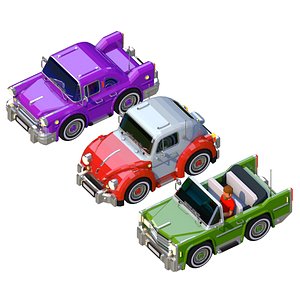 3D Three Cars - Purple - Red - Green model