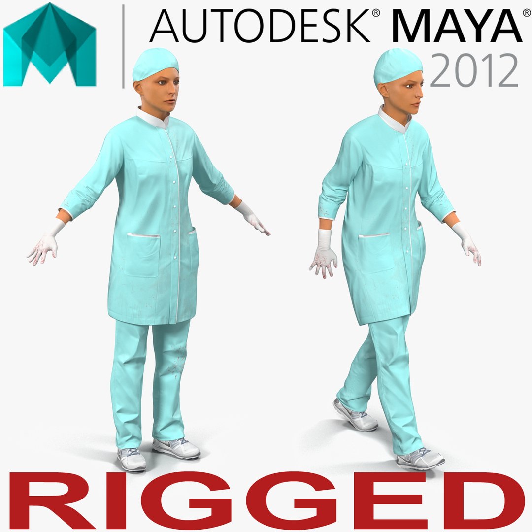 Female Surgeon Mediterranean with blood Rigged 2 for Maya 3D Model 3D model preview