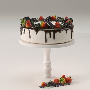 3D model Cake with stawberry and oreo